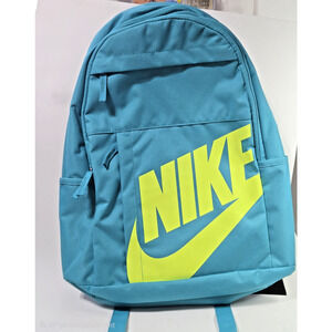 Nike Backpack Teal Blue with Neon Yellow Logo Casual School Bag/Pocket